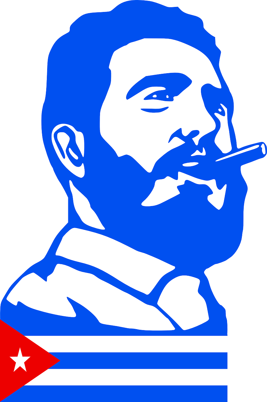 a man with a cigar in his mouth, vector art, inspired by Pedro Álvarez Castelló, cobalt blue and pyrrol red, matteo salvini, seen from the side, cuban revolution