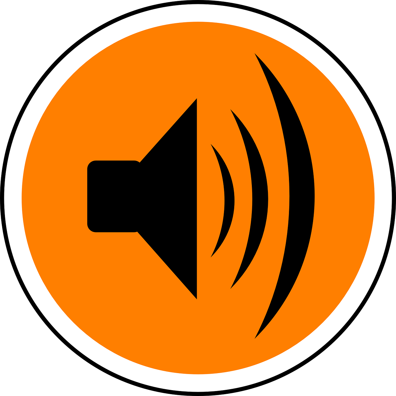 a speaker icon in an orange circle, mingei, noise to volume, istockphoto, with a black background, computer generated