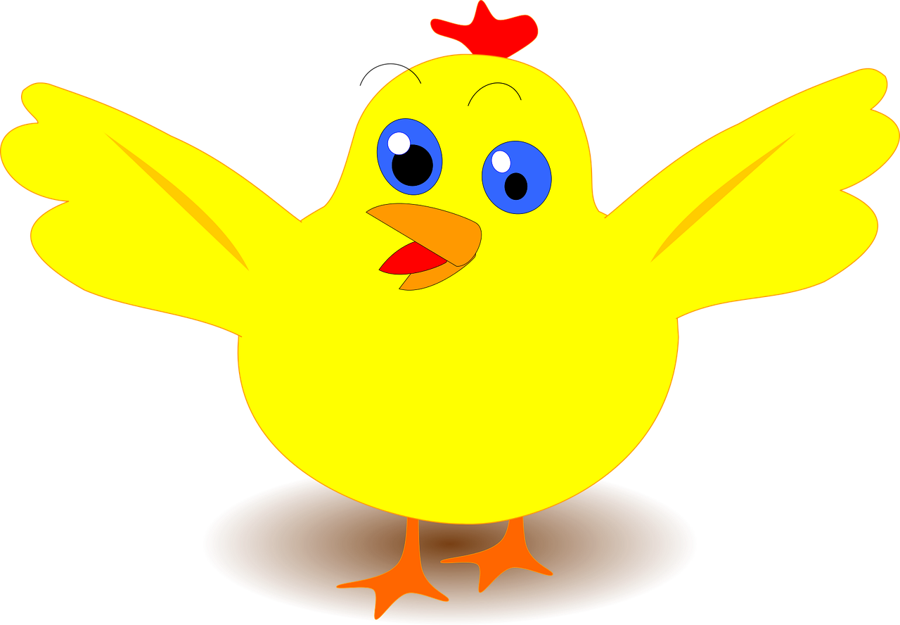 a yellow bird with a red crown on its head, a screenshot, pixabay, mingei, chicken, !!! very coherent!!! vector art, child, april