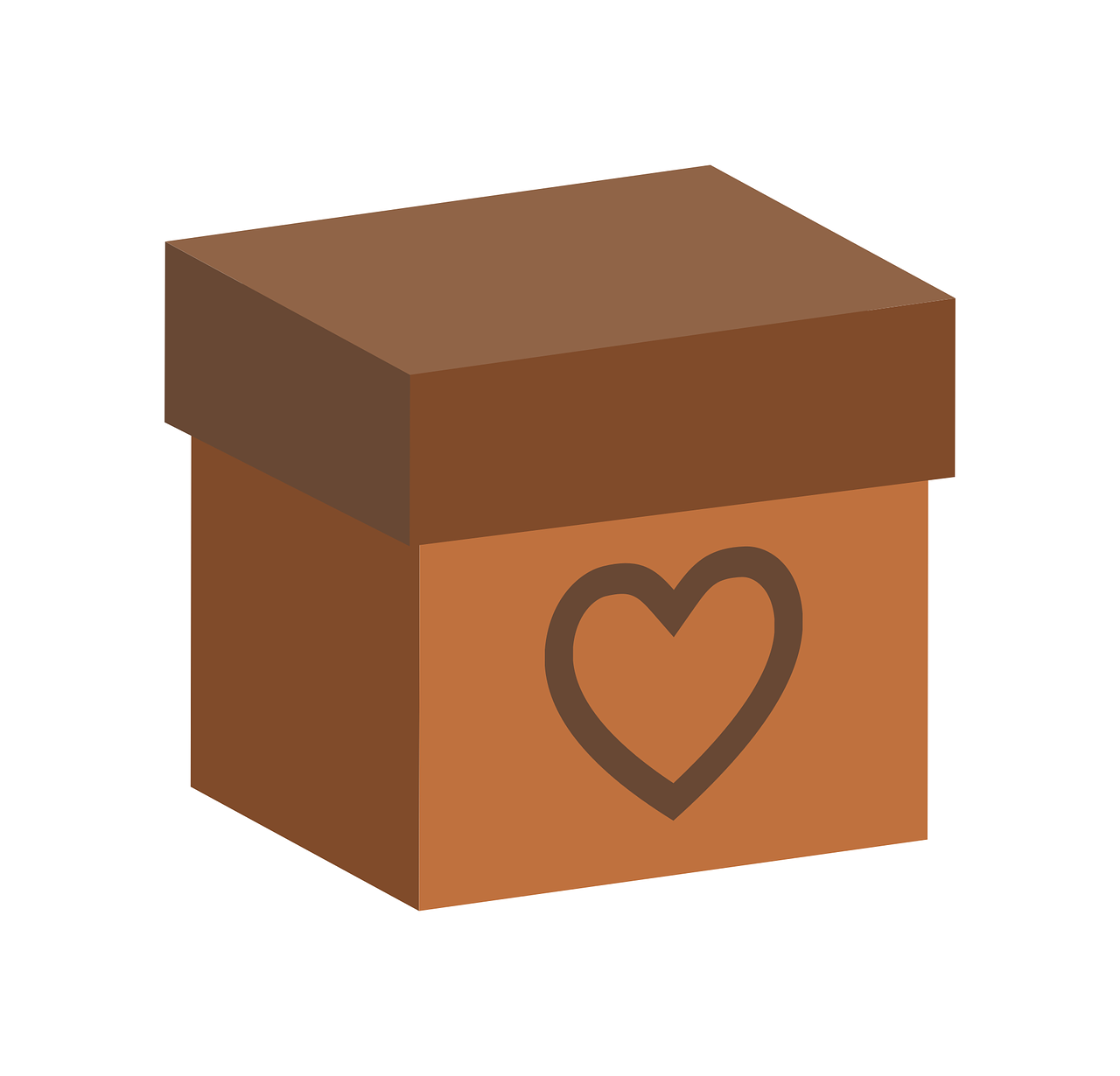 a box with a heart drawn on it, folk art, anime set style, brown body, single solid body, celebration