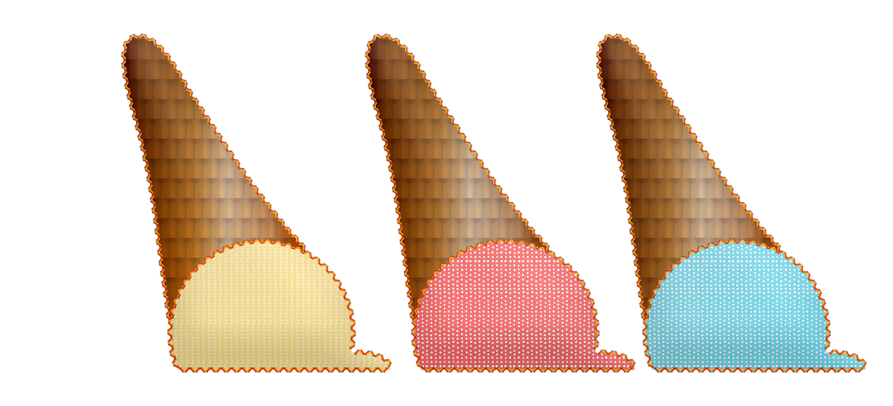 three ice cream cones sitting next to each other, by Anna Füssli, polycount, cellular automata, rabbit ears, mendelbrot fractal, variations around female