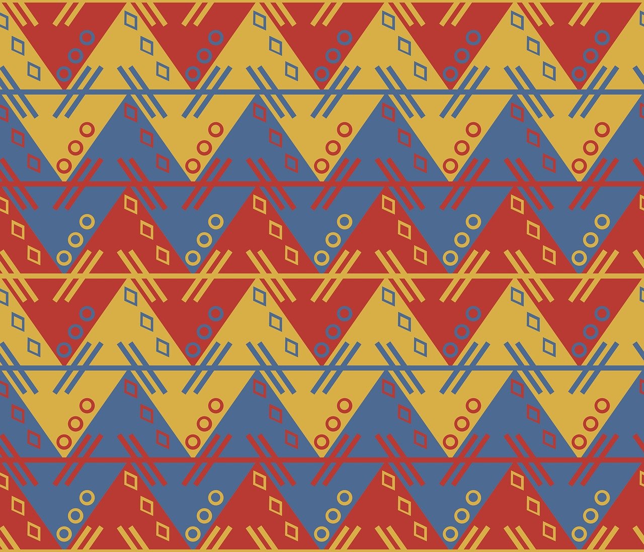 a red, yellow, and blue geometric pattern, inspired by Adolf Wölfli, tumblr, zig zag, tricolor background, brown red blue, mountaineous background