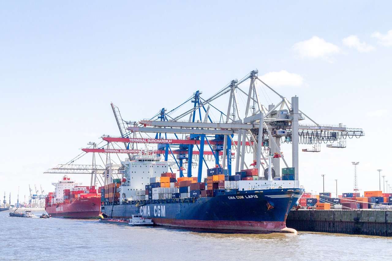 a large cargo ship sitting on top of a body of water, huge machine cranes, crypto, low dutch angle, still photography