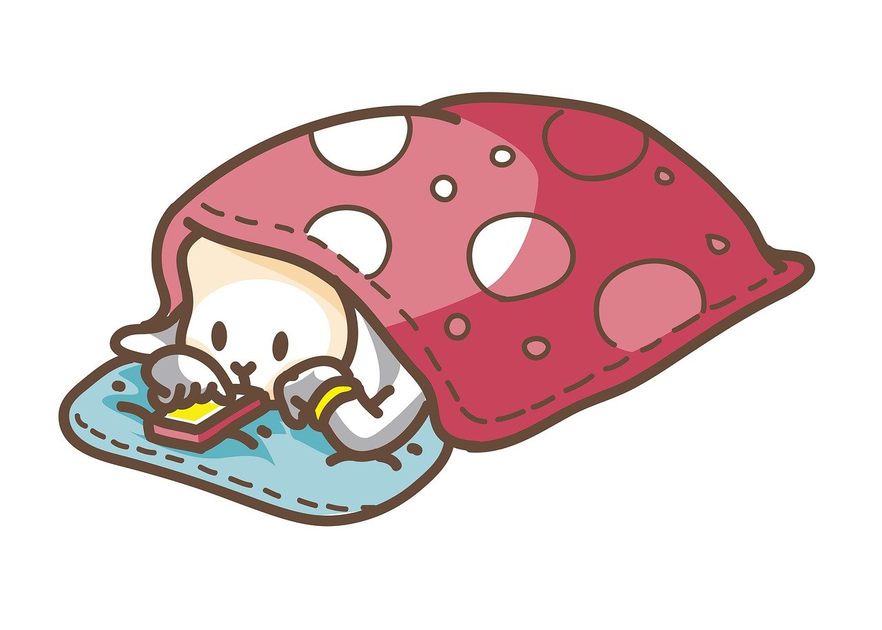 a cartoon mushroom laying on top of a pillow, a picture, by Fujiwara Takanobu, cat eating, sleeping bag, digitally colored, smartphone