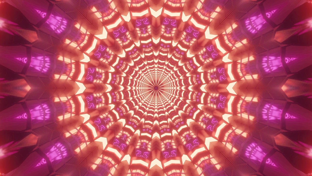 an image of the inside of a flower, digital art, inspired by Alex Grey, flickr, abstract illusionism, pink and red colors, 3/4 view from below, repeating, sacral chakra