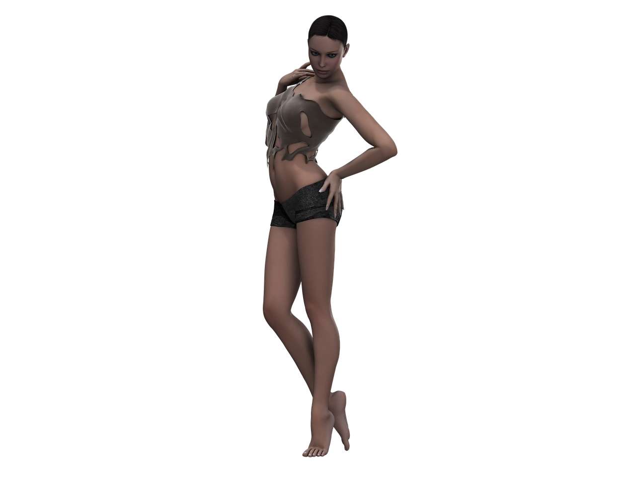 a woman standing with her hands on her hips, a raytraced image, by Aleksander Gierymski, zbrush central contest winner, various lacivious seducing poses, supermodel in silent hill, fullbody photo, transparent body
