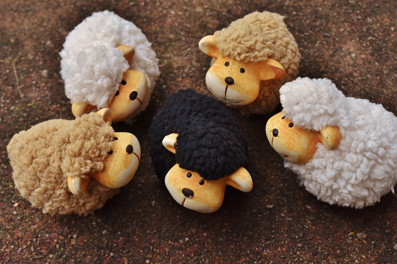 a group of stuffed animals sitting next to each other, inspired by Eppo Doeve, flickr, mingei, sheep grazing, [ overhead view ]!!, shiba figurine, 65mm