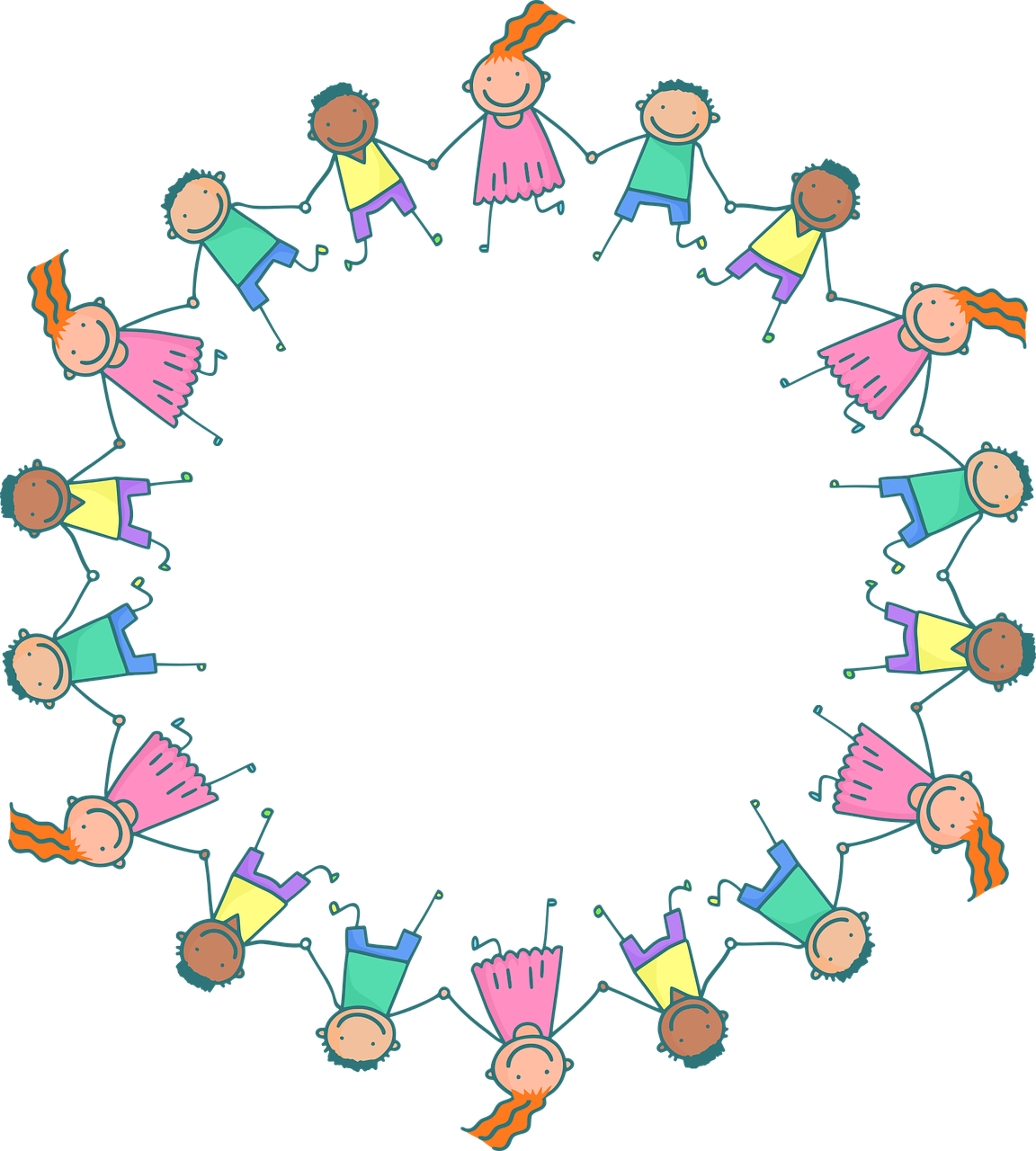 a group of children holding hands in a circle, a digital rendering, by Robert Childress, pixabay, black!!!!! background, kaleidoscope, 2 0 5 6 x 2 0 5 6, cartoon image