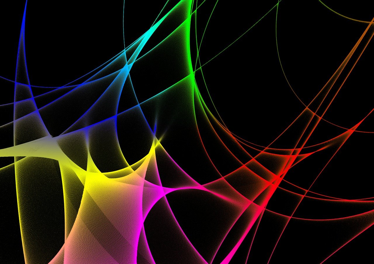 a close up of colorful lines on a black background, inspired by Lorentz Frölich, flickr, colorful hyperbolic background, vectorial curves, bright thin wires, soft organic abstraction