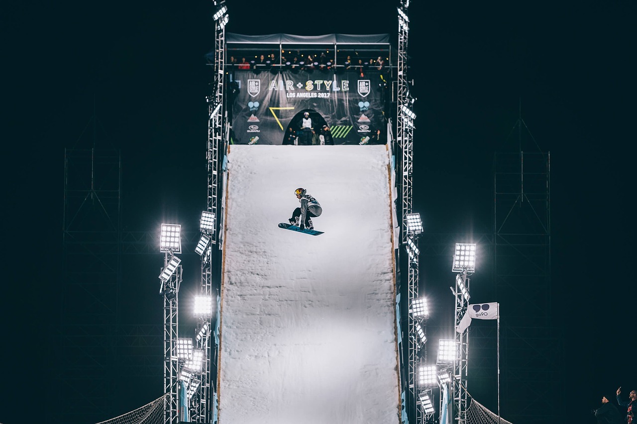 a man riding a snowboard down the side of a ramp, by Alexander Fedosav, grand finale, newstyle, vsx, antartic night