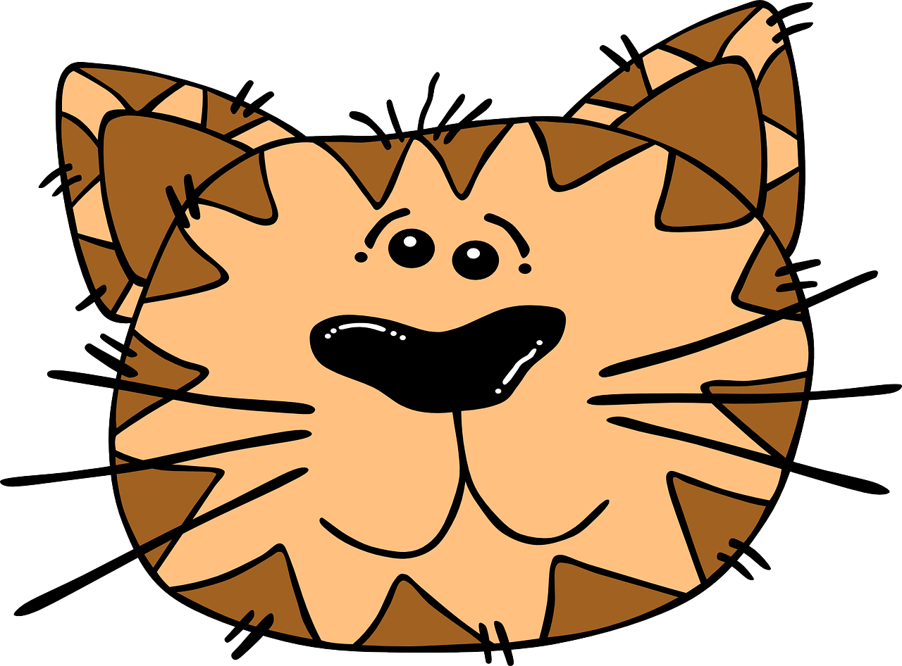 a close up of a cat's face on a black background, a digital rendering, by Lisa Milroy, pixabay, with garfield the cartoon cat, worm brown theme, clip art, bottom - view