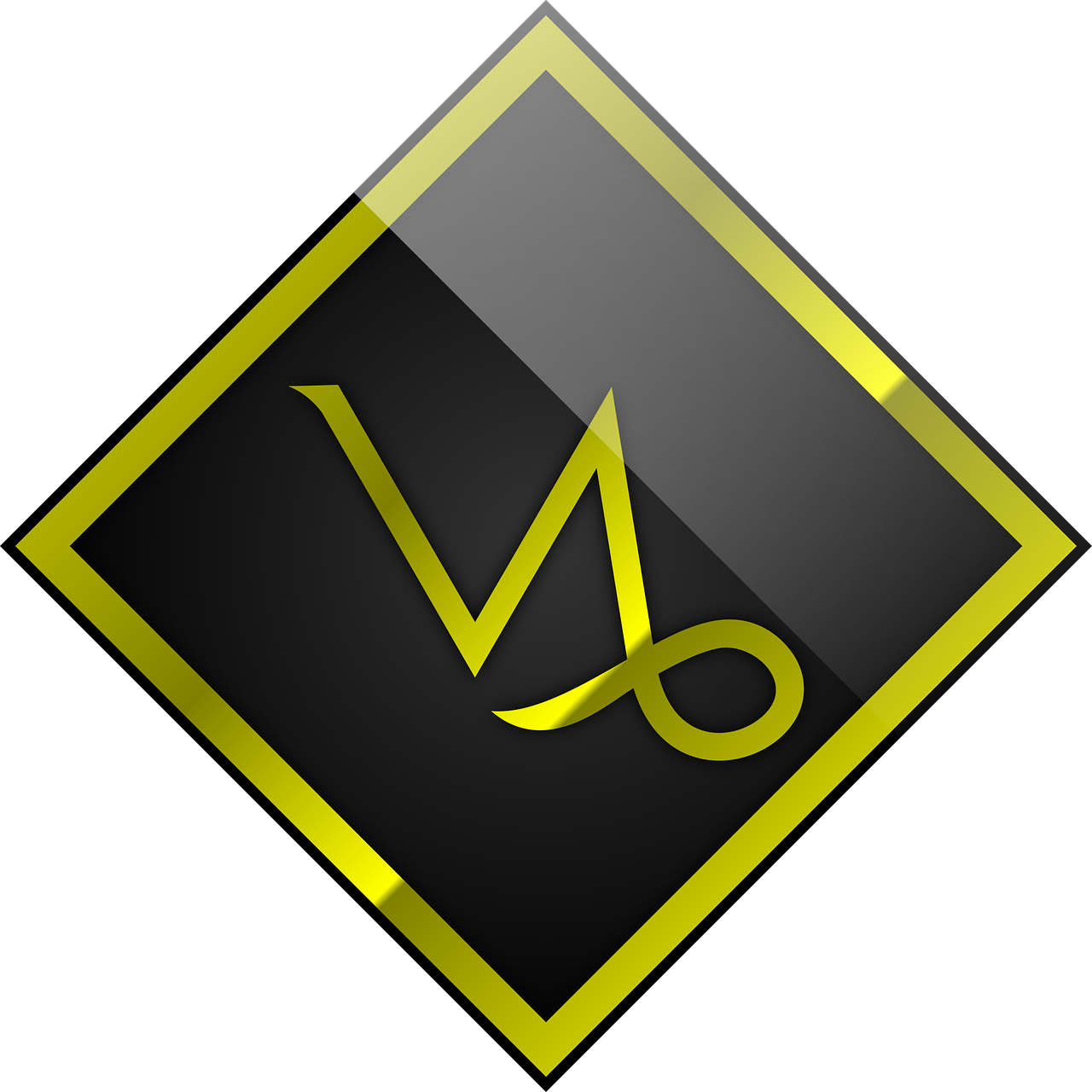 a black and yellow diamond with a pair of scissors, inspired by Vladimír Vašíček, verdadism, virtual self, single logo, platinum, madhouse studios