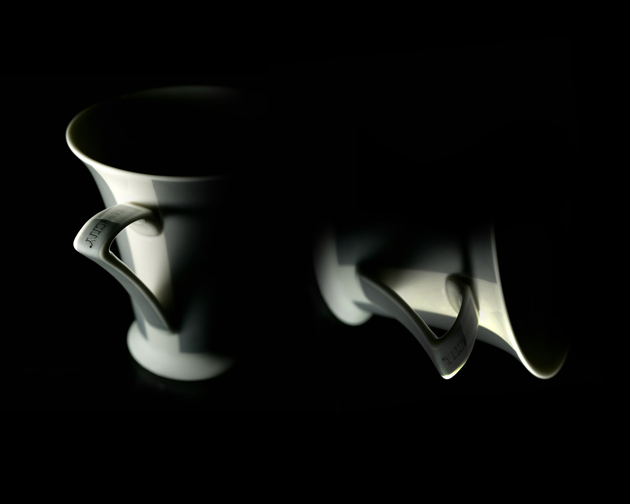 a couple of cups sitting on top of a table, inspired by Robert Mapplethorpe, flickr, precisionism, contrast side light, rosenthal, backlight photo sample, detailed product photo