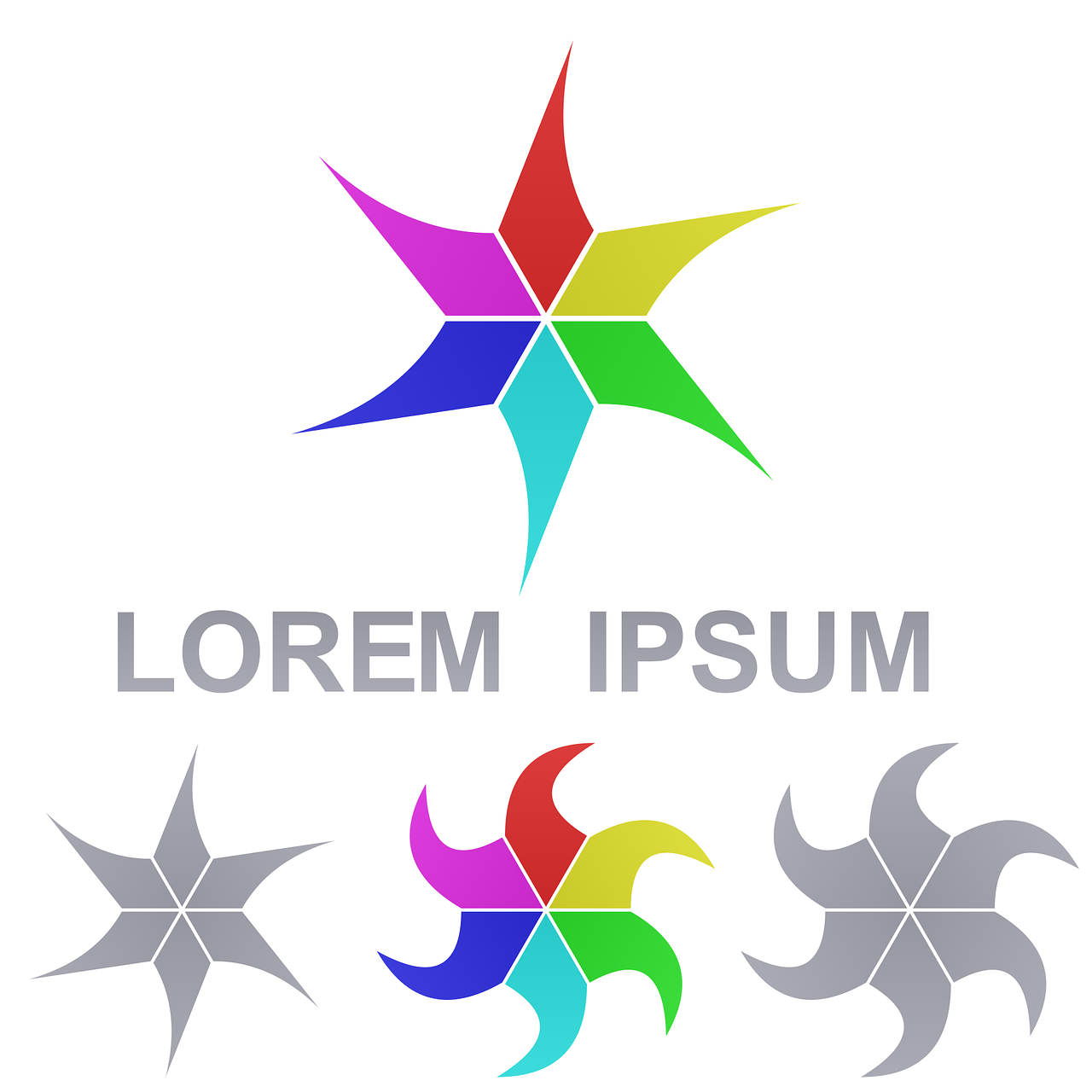 a colorful star logo on a white background, concept art, by Leon Polk Smith, abstract illusionism, colorful and grayish palette, lorem ipsum dolor sit amet, wind rose, three colors