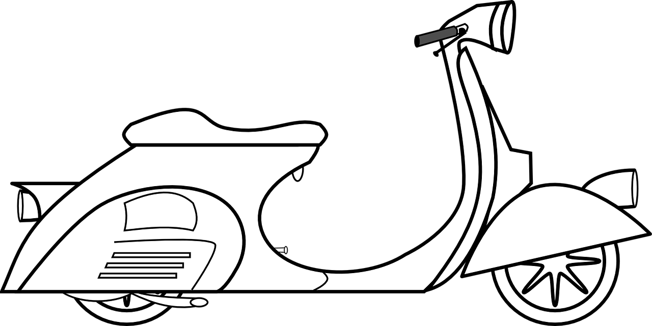 a white scooter on a black background, lineart, trending on pixabay, minimalism, streamline moderne, side shot, tail fin, white biomechanicaldetails