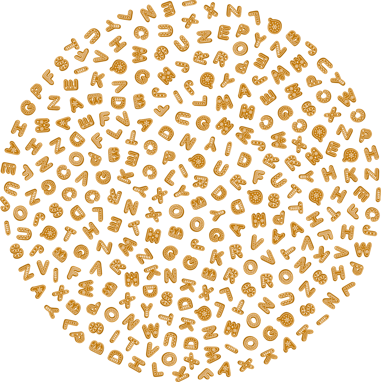 a circle of gold letters on a black background, a digital rendering, by Jon Coffelt, letterism, magic eye, 2010, cheerios, 3 2 x 3 2