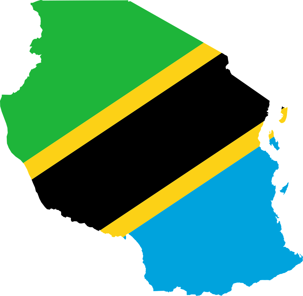 a map of the country of tanzania, by Tom Scott RSA, pixabay, hurufiyya, black cyan gold and aqua colors, 2 0 1 0 photo, two, brazilian flag