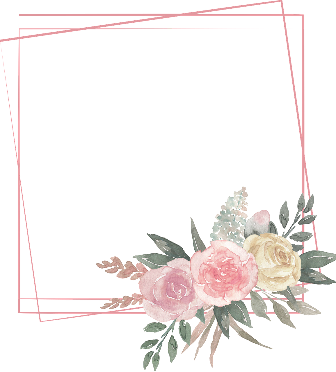 a floral frame on a black background, a digital painting, rose quartz, squared border, smooth in _ the background, black flat background