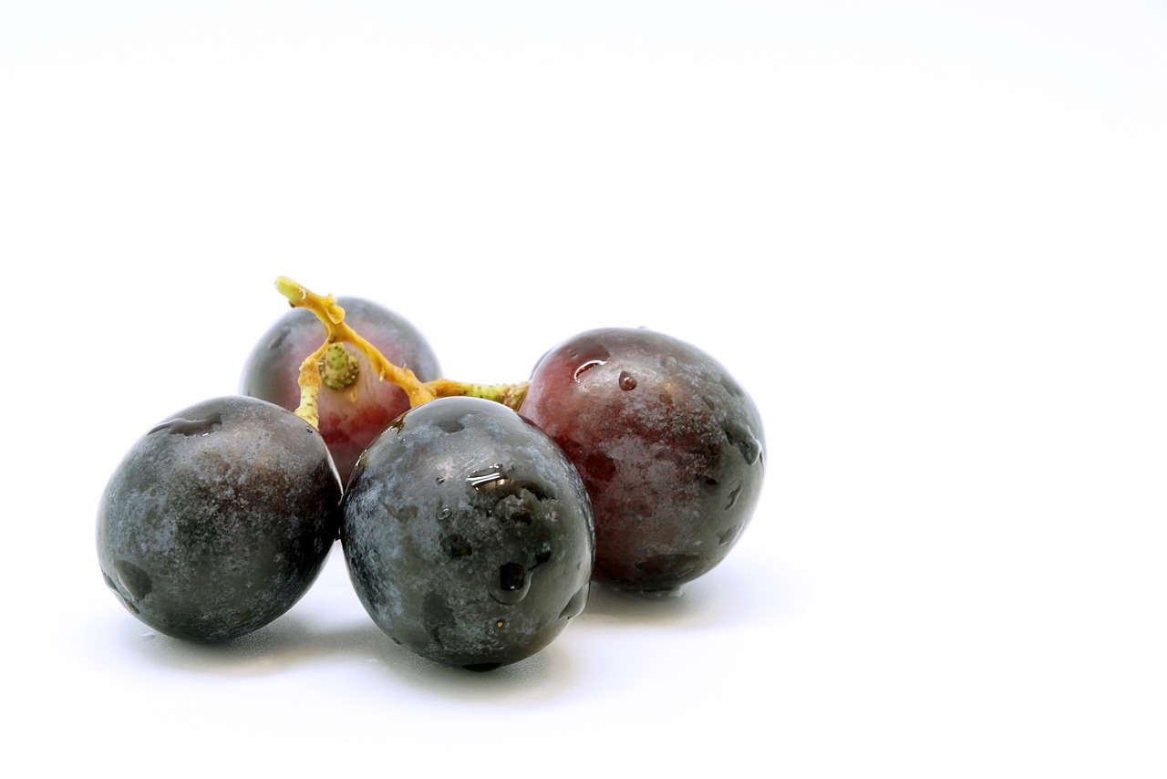 a bunch of grapes sitting on top of a white surface, a stock photo, realism, focus on the object, 4 k product photo