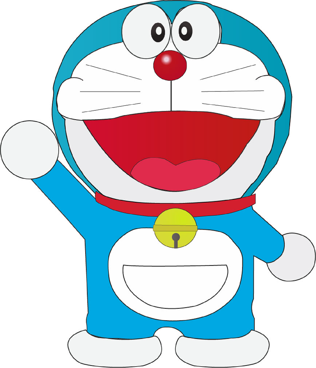 a cartoon cat with a bell around its neck, by Kagaku Murakami, pixabay, sōsaku hanga, doraemon, evil standing smiling pose, high res photo, smurf