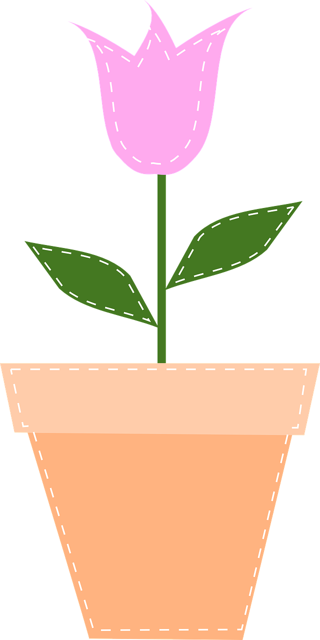 a flower pot with a pink flower in it, a screenshot, pixabay, naive art, patch design, tulip, [ organic, cad