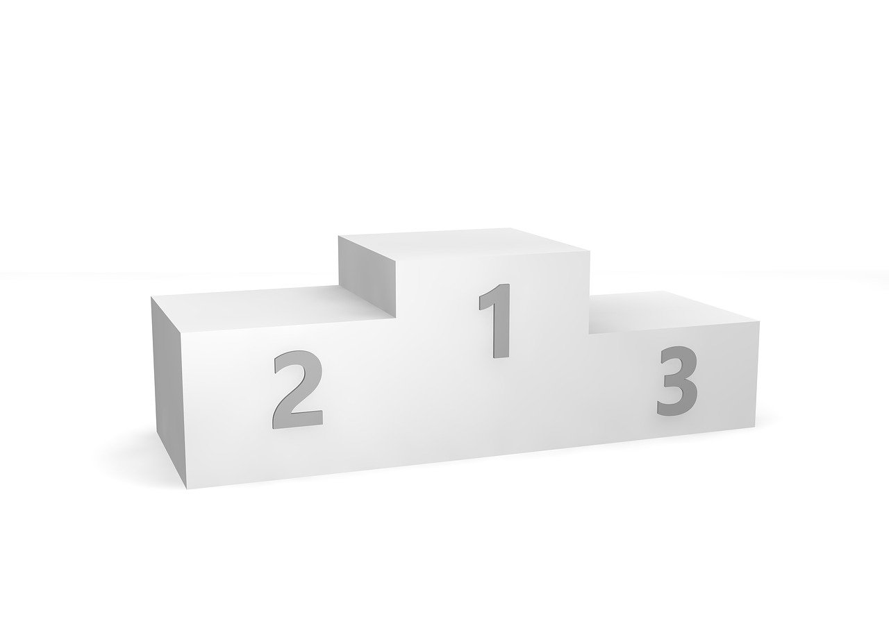 three white pedestals with numbers on them, a 3D render, polycount contest winner, winning award photo, isolated on white background, box, thumbnail