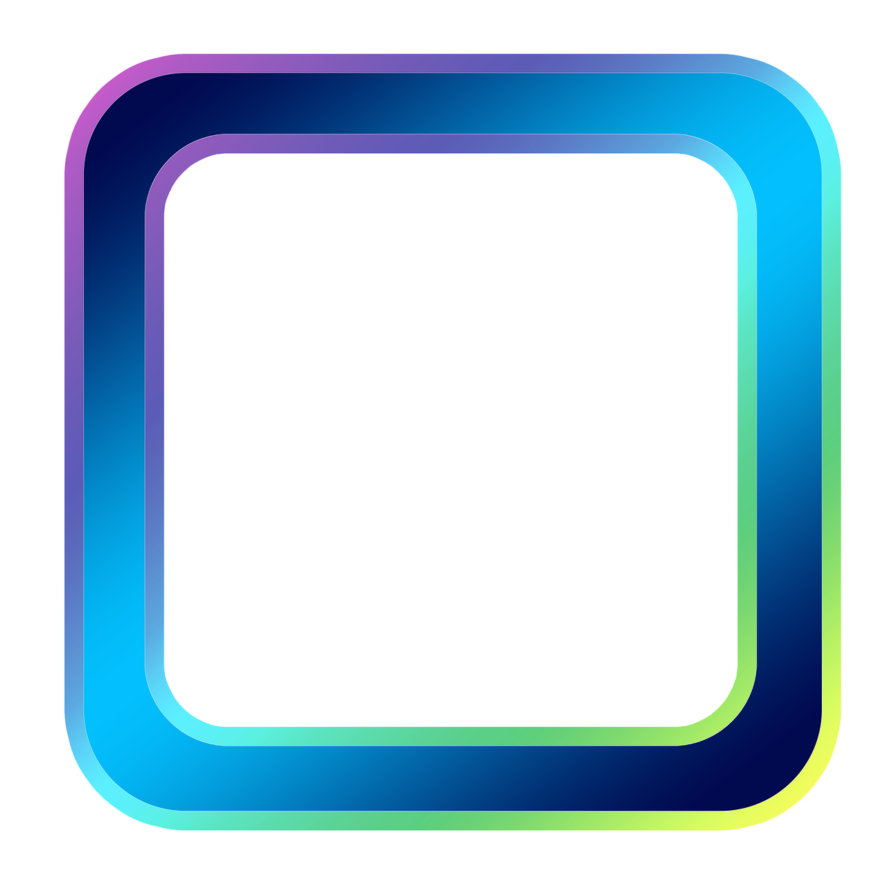 a rainbow colored square on a black background, a computer rendering, computer art, rounded corners, blue neon details, sharp focus vector centered, on simple background