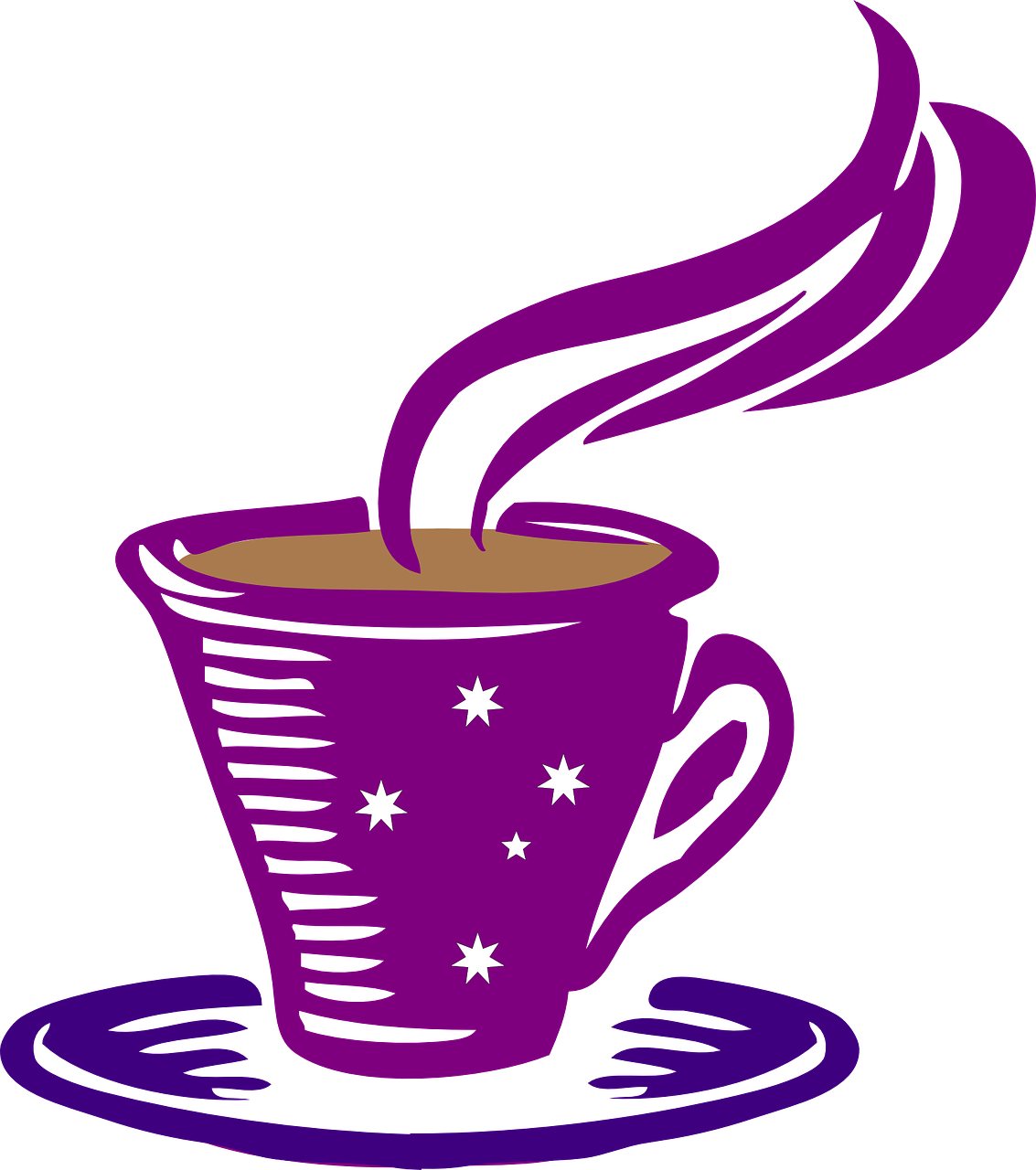 a cup of coffee with steam rising out of it, a digital rendering, by Winona Nelson, second colours - purple, stars, no gradients, avatar for website