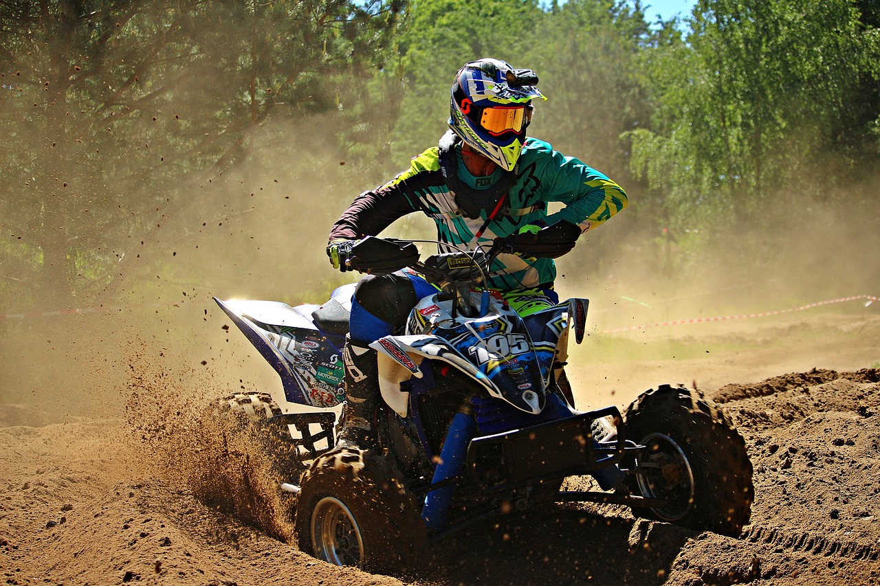 a person riding a dirt bike in the dirt, a photo, all terrain vehicle race, chest up bust shot, posterized, powder