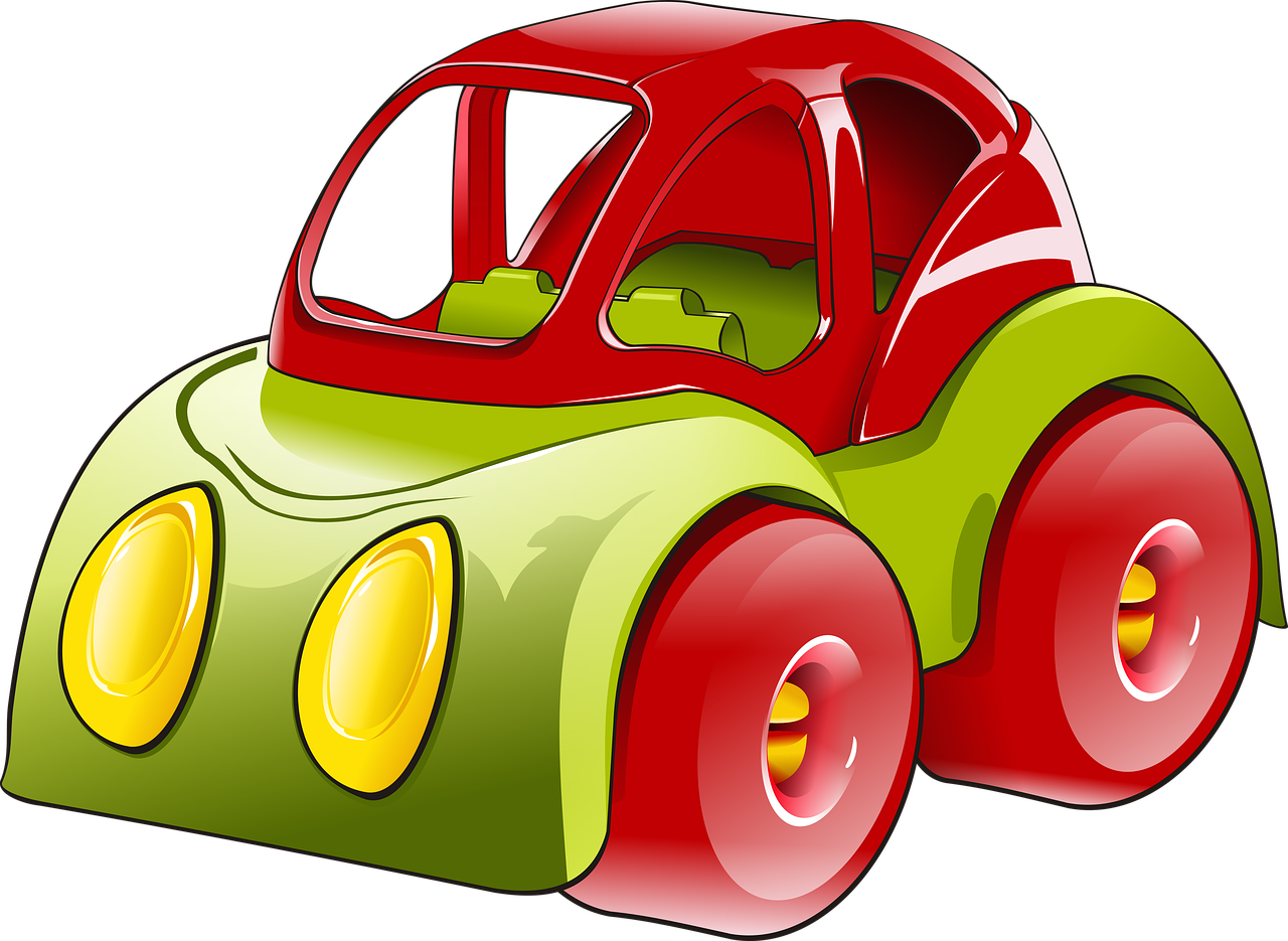 a green and red toy car on a black background, pixabay, digital art, multicolored vector art, cute future vehicles, girl, cartoon shading