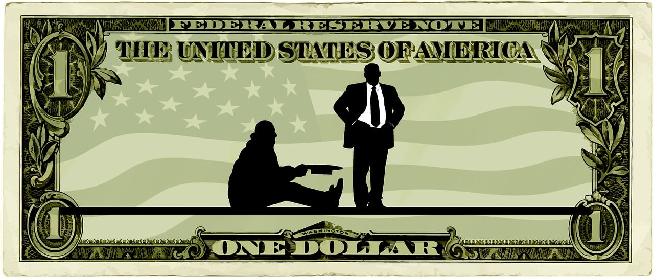 a dollar bill with a silhouette of a man and a woman, by Kuno Veeber, pixabay, conceptual art, donald trump as a homeless man, trump with a gun, sitting down, police state