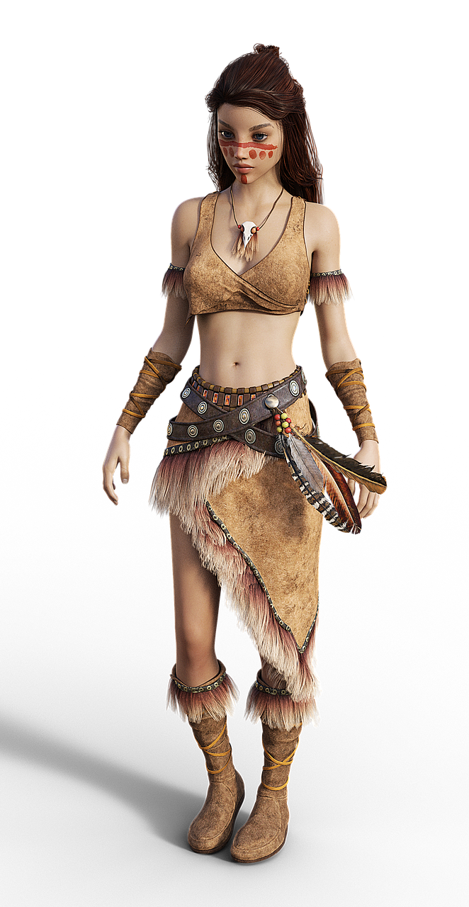 a close up of a person wearing a costume, concept art, barbarian warrior woman, photorealistic skin tone, fashion gameplay screenshot, fullbody view