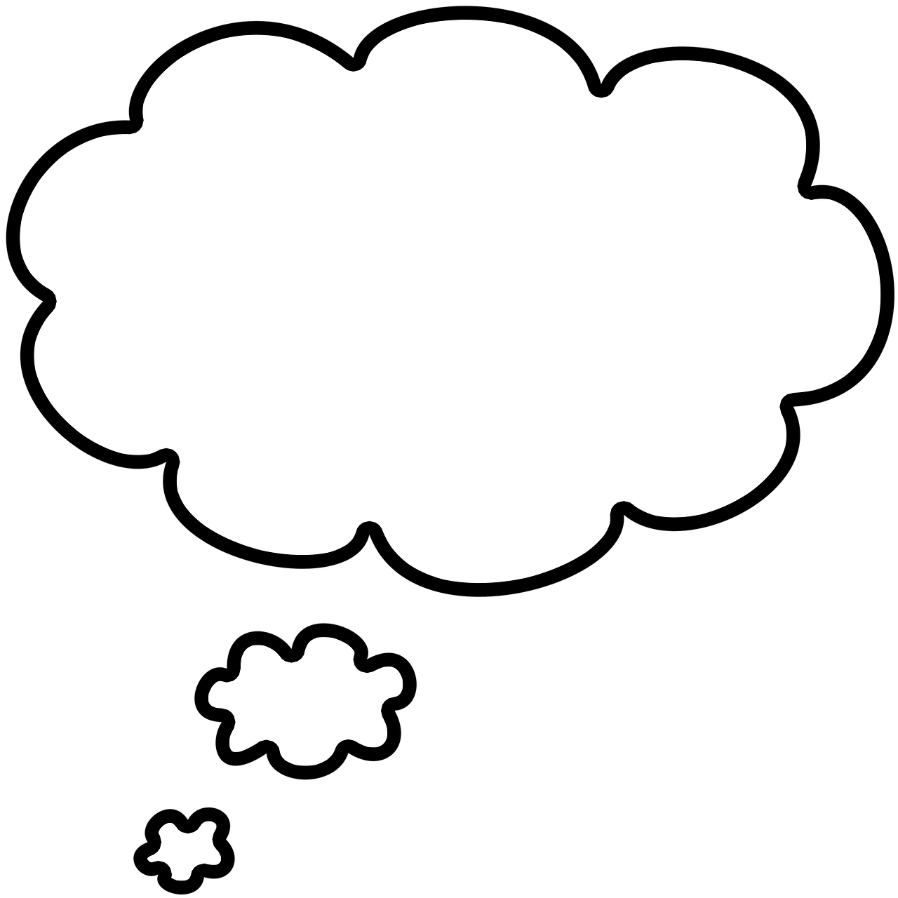 a black and white picture of a thought bubble, vector art, inspired by Shūbun Tenshō, trending on pixabay, minimalism, brain stars, large vertical blank spaces, below only cloud dark void, clipart