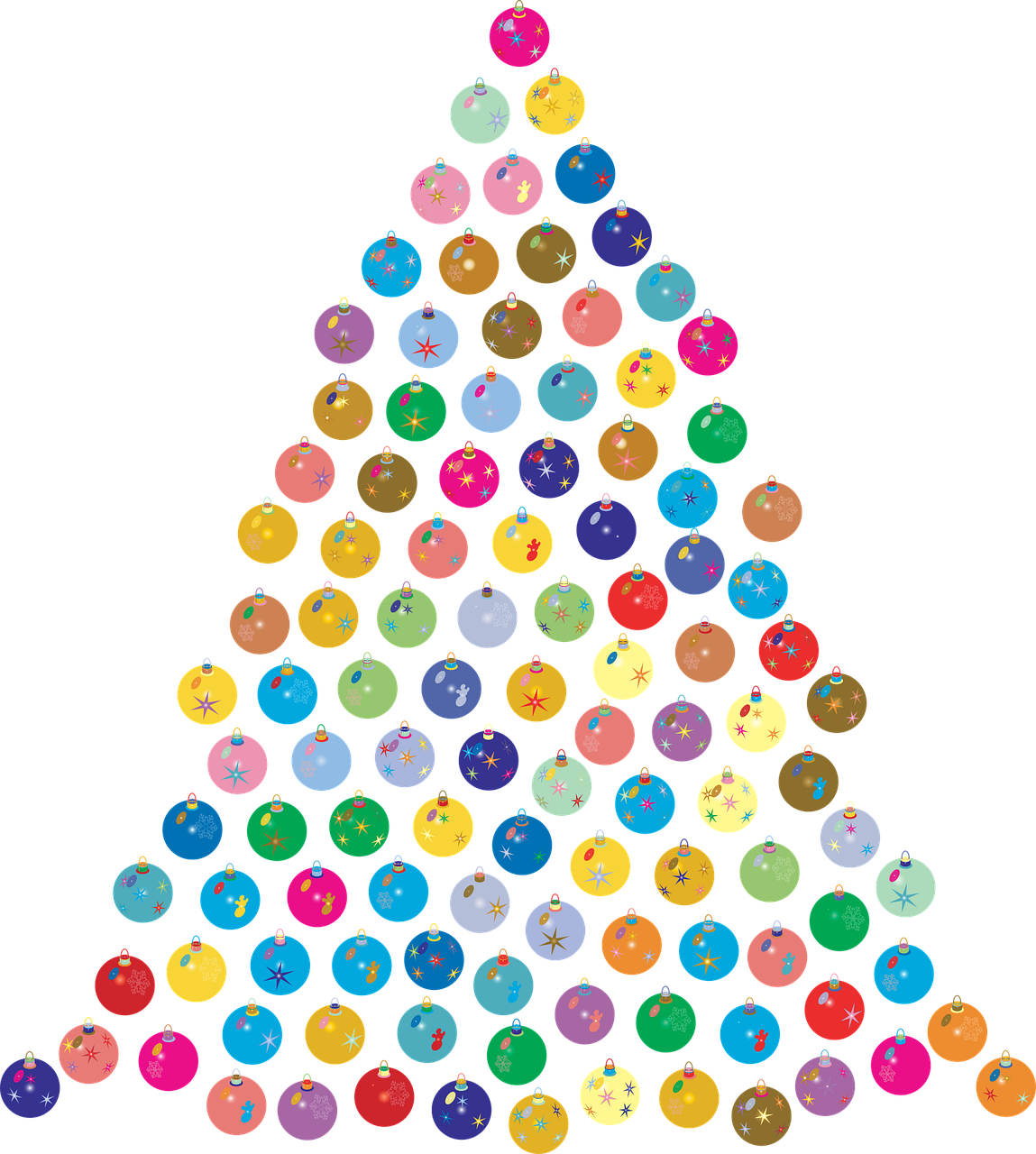 a multicolored christmas tree on a black background, an illustration of, inspired by Yaacov Agam, pointillism, vials, triangle inside circle, many floating spheres, ham