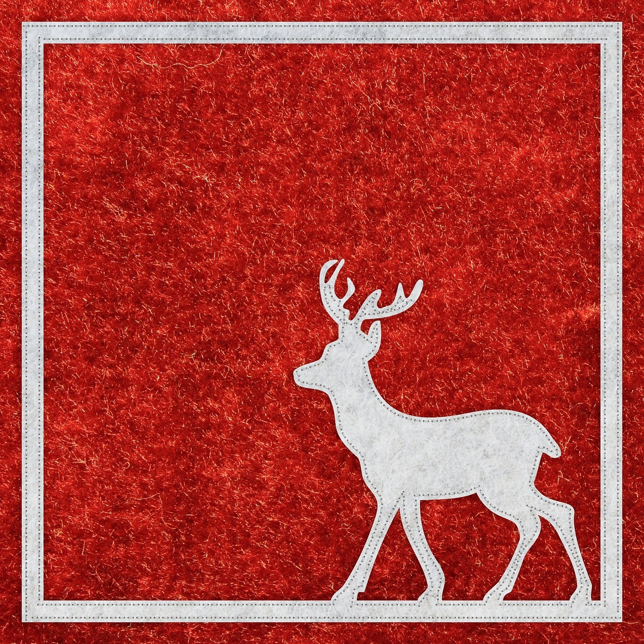 a picture of a deer on a red background, art deco, felt, background is white, with a square, highly detailed texture