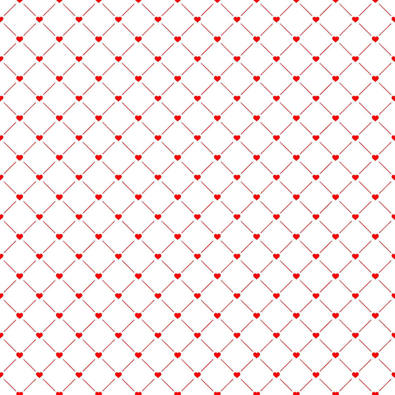 a pattern with red hearts on a white background, by Aleksander Kotsis, op art, fishnet, strings background, diamond texture, on simple background