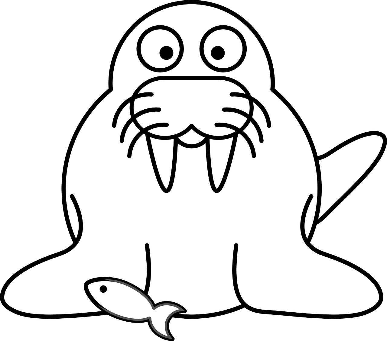 a waline with a fish in its mouth, lineart, pixabay contest winner, hurufiyya, seals, black backround. inkscape, peter griffin face, cute single animal
