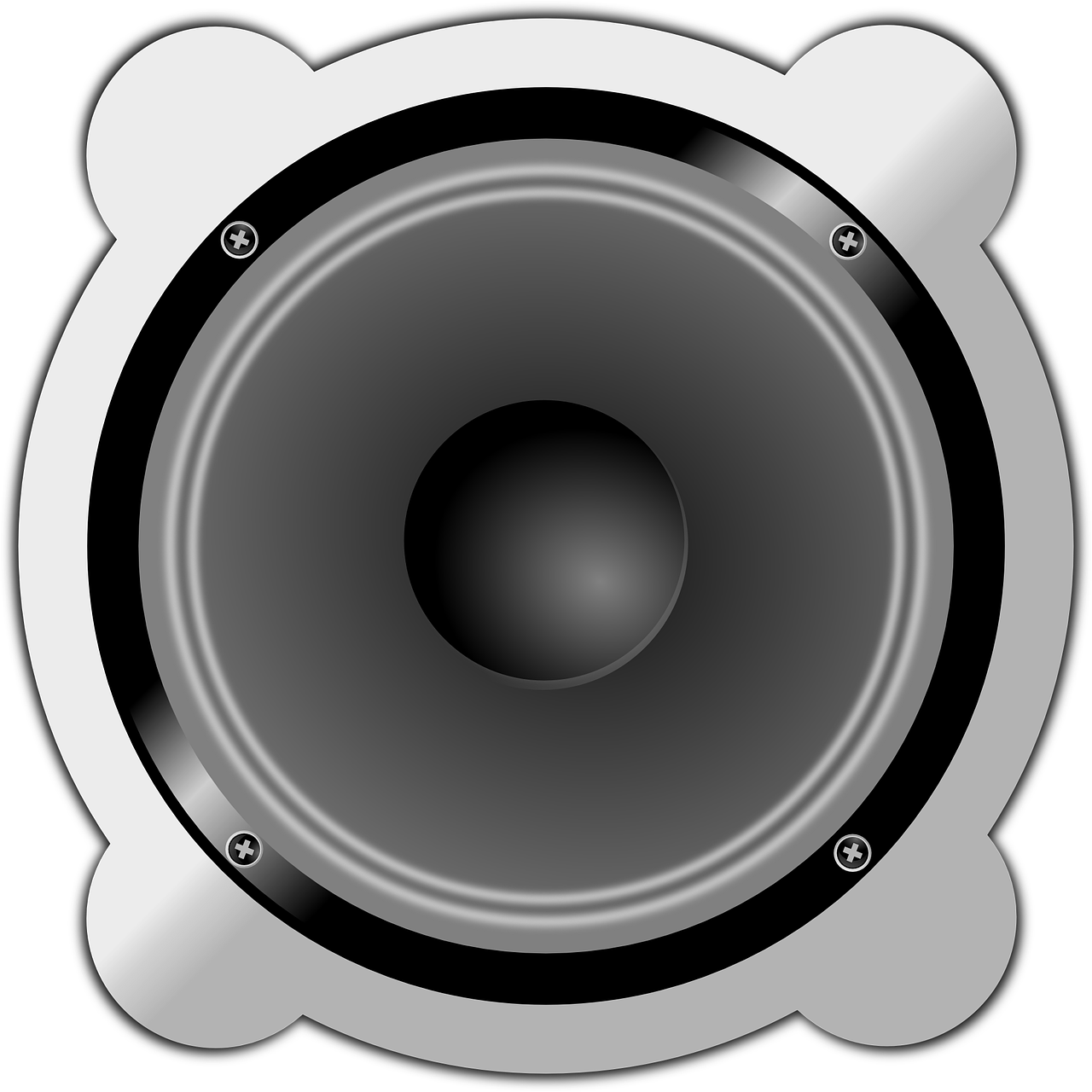 a close up of a speaker on a white background, vector art, by Altichiero, trending on pixabay, computer art, silver, dj sura, huge-eyed, bomb
