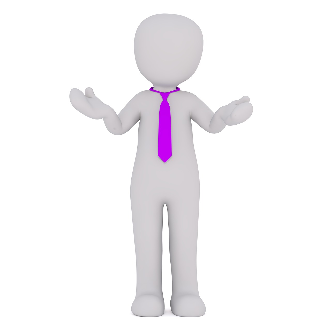 a close up of a person wearing a tie, a 3D render, figuration libre, he is greeting you warmly, purple body, shrugging arms, smooth white tight clothes suit