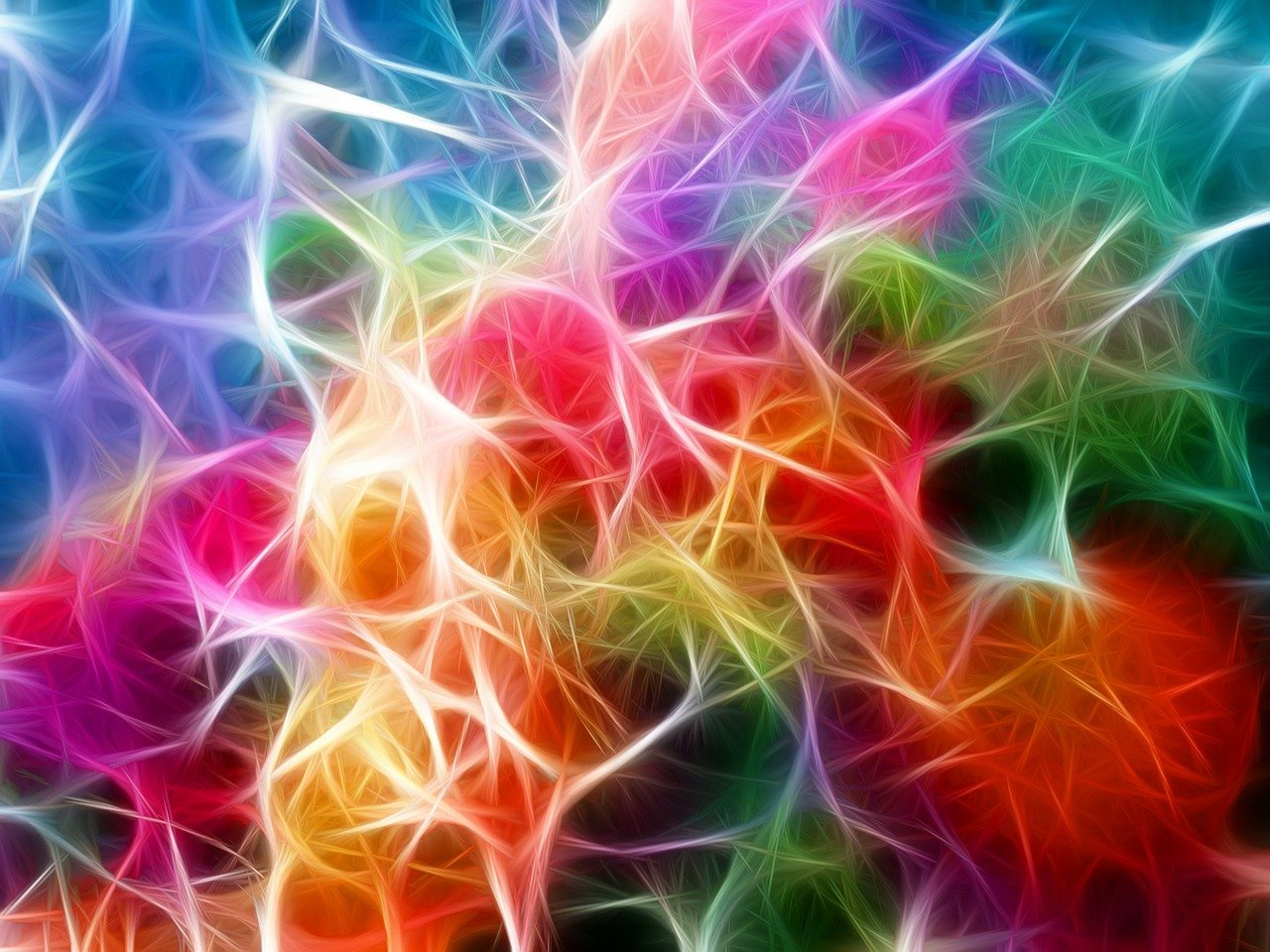 a digital painting of a bunch of flowers, by Eugeniusz Zak, generative art, dense web of neurons firing, soft rainbow, beautiful fractal ice background, nerve cells