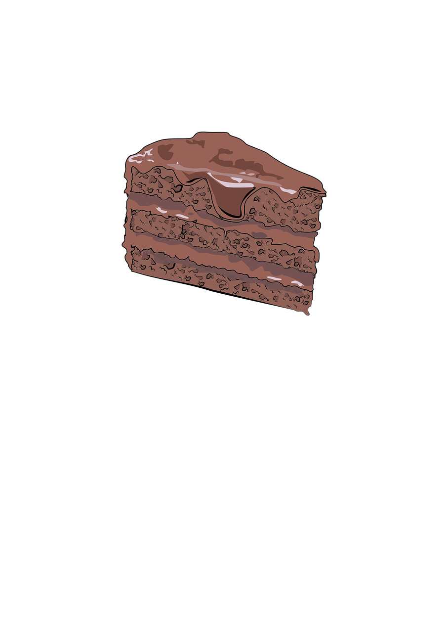a piece of chocolate cake on a black background, a digital rendering, by Justin Sweet, minimalism, whole page illustration, tonalism illustration, vectorized, floating away