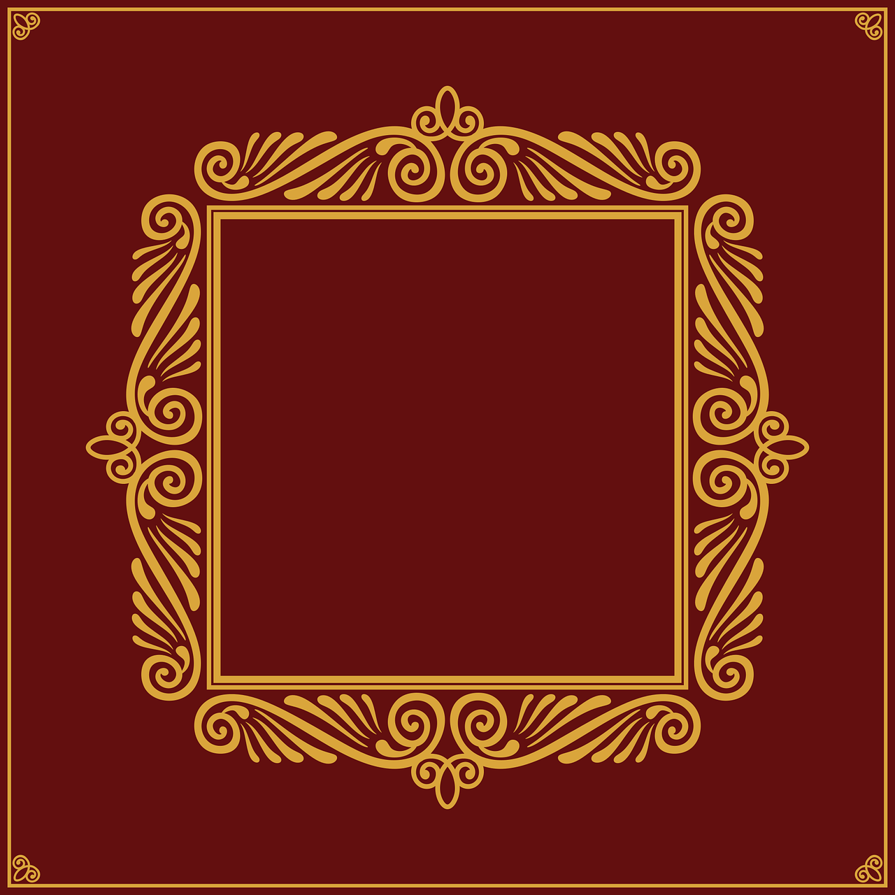 a golden frame on a red background, vector art, by Andrei Kolkoutine, art deco, brown and gold color palette, album, ornate borders + concept art, on simple background