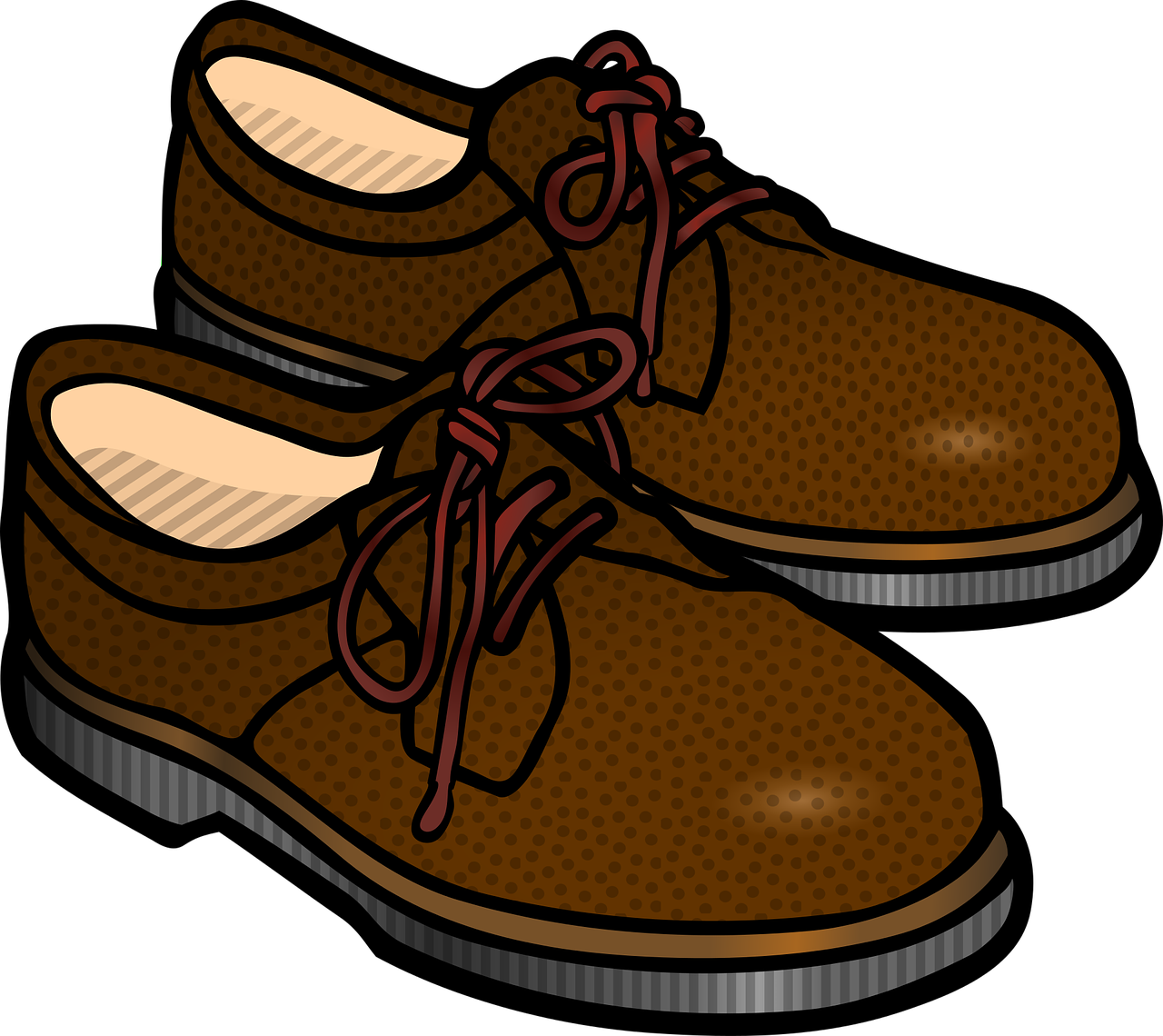 a pair of brown shoes with red laces, inspired by Masamitsu Ōta, pixabay, sōsaku hanga, wikihow illustration, creepers, -step 50, brown clothes