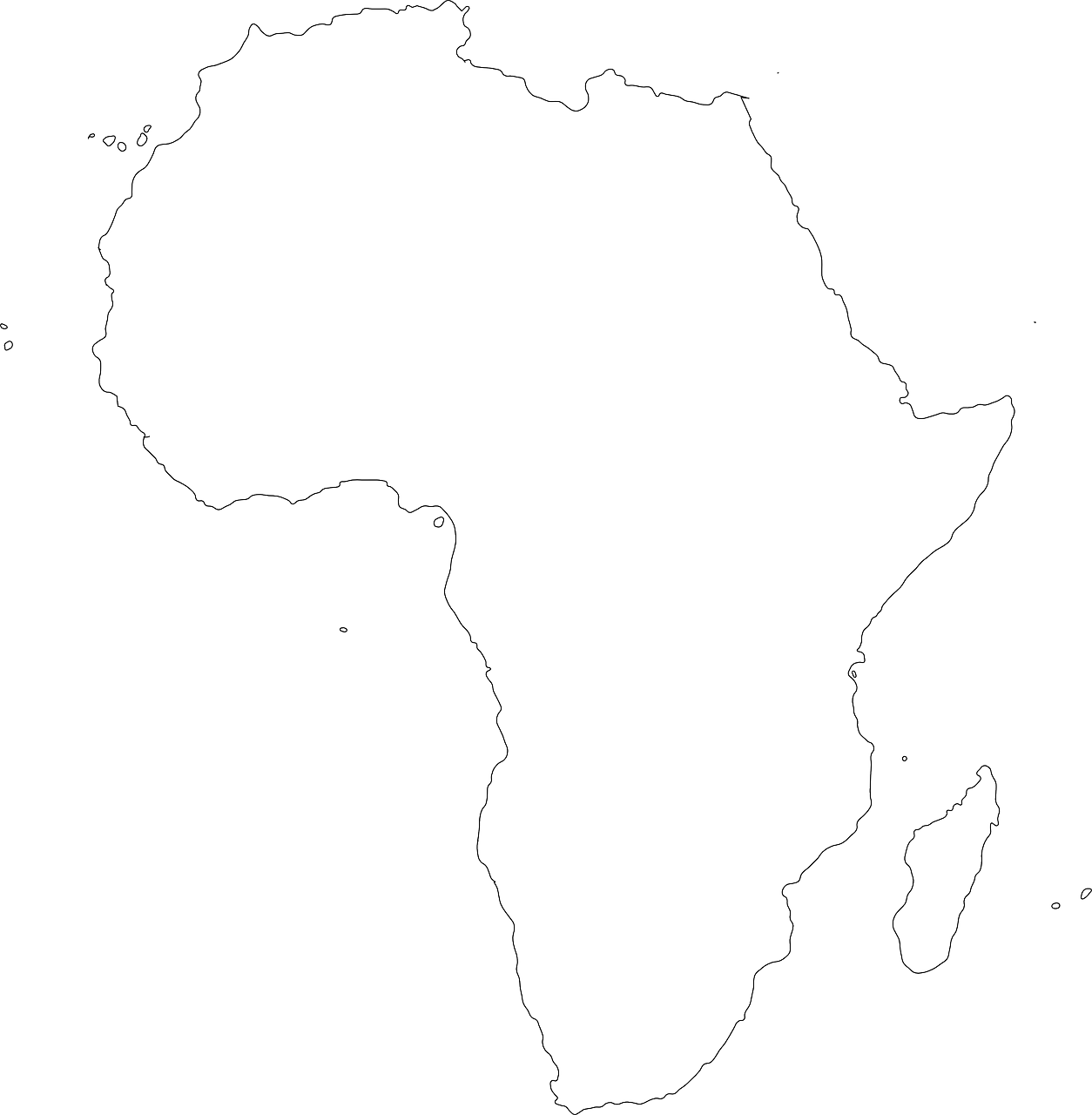 a black and white map of africa, white outline border, line drawn, giant, beginner