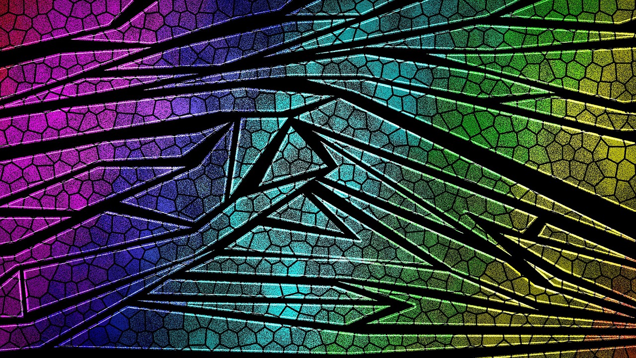 a close up of a stained glass background, inspired by Richard Wright, flickr, generative art, ( ( stippled gradients ) ), glowing cracks, path traced, lizard skin