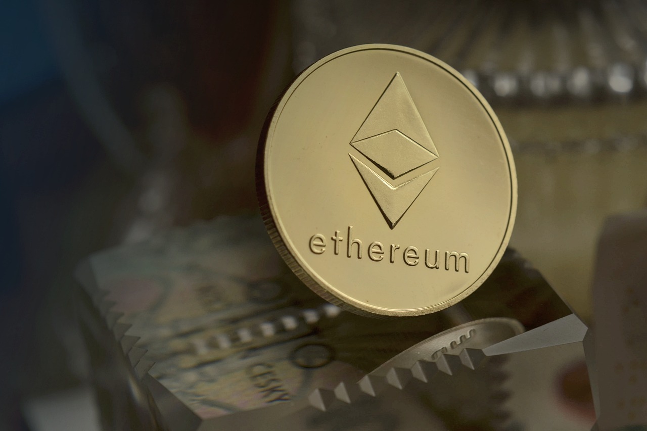 a gold coin with the ethereum logo on it, a picture, by Emma Andijewska, shutterstock, altermodern, octane highly render, bottom view, escher, return of the many to the one