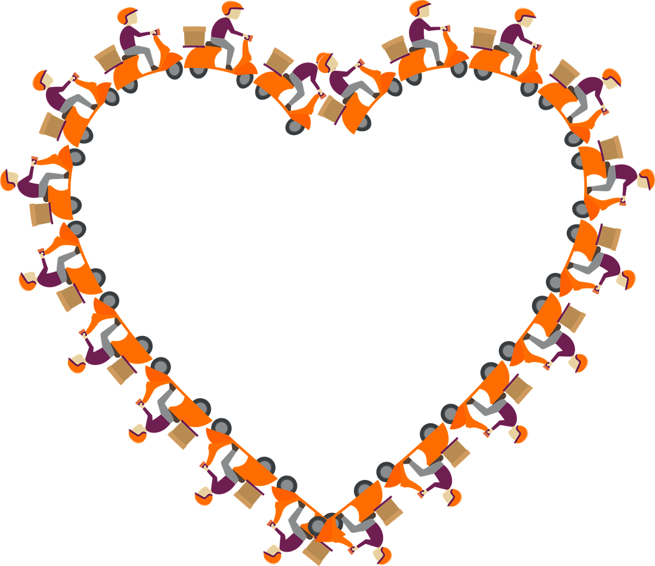 a group of people holding hands in the shape of a heart, by Nándor Katona, trending on pixabay, figuration libre, orange and black, truck, cycling!!, 2 0 5 6 x 2 0 5 6