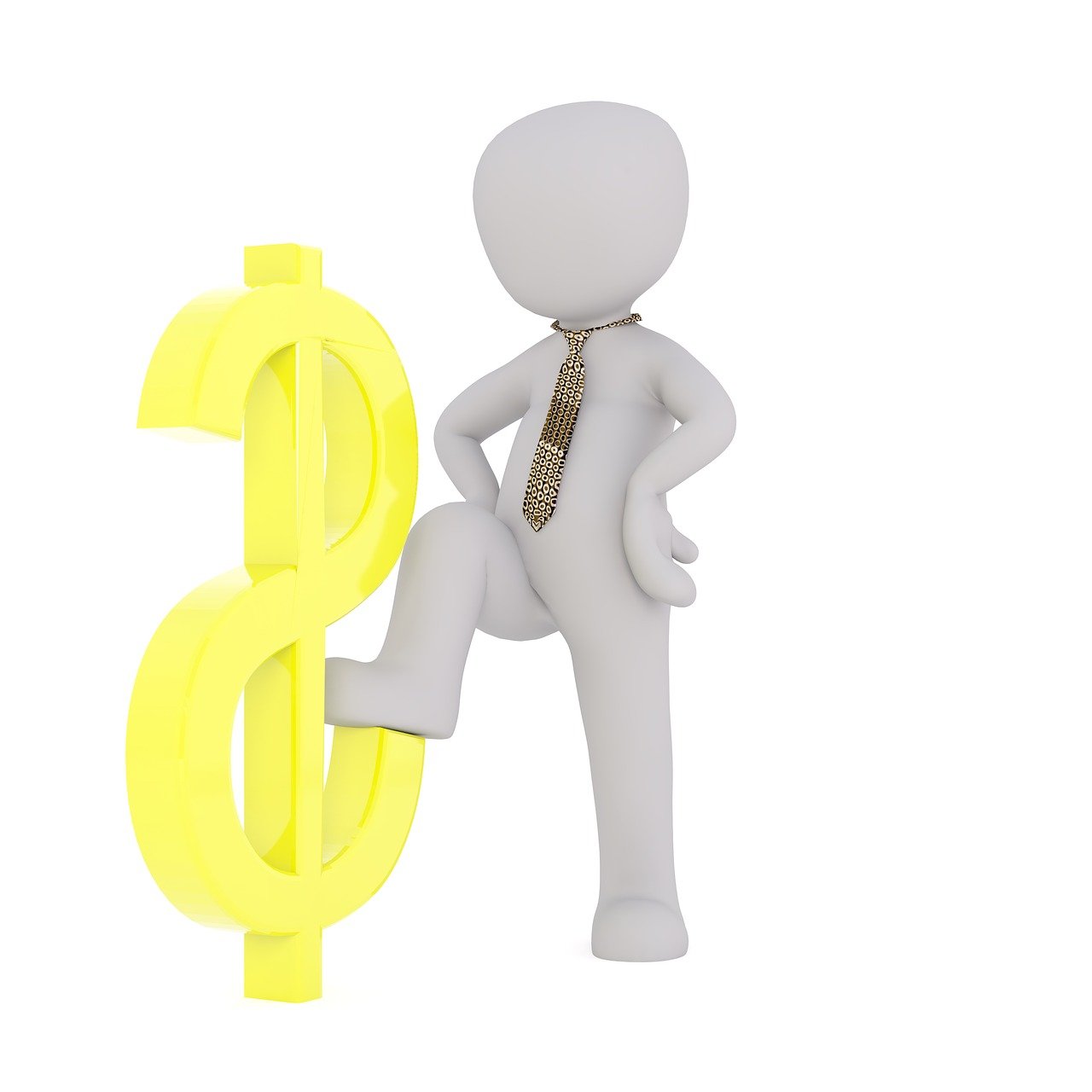 a person standing next to a dollar sign, a stock photo, figuration libre, for hire 3d artist, on a white background, detailed image, cgtrader