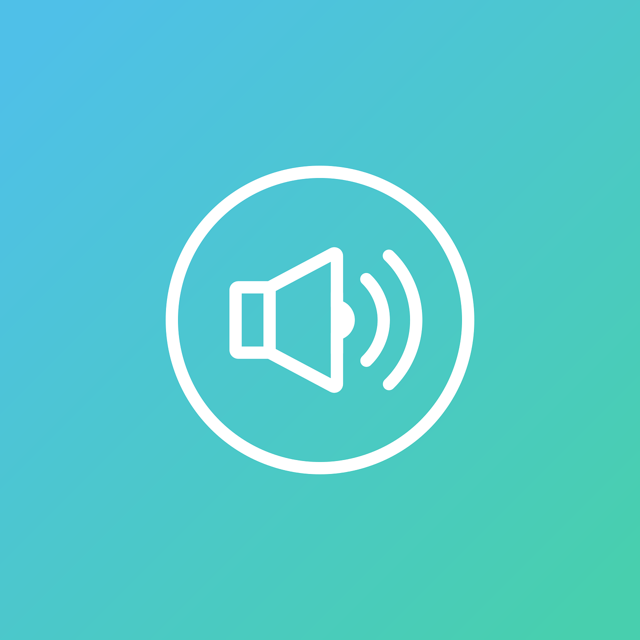 a white sound icon on a blue and green background, unsplash, subwoofer, volume flutter, simple gradients, horn