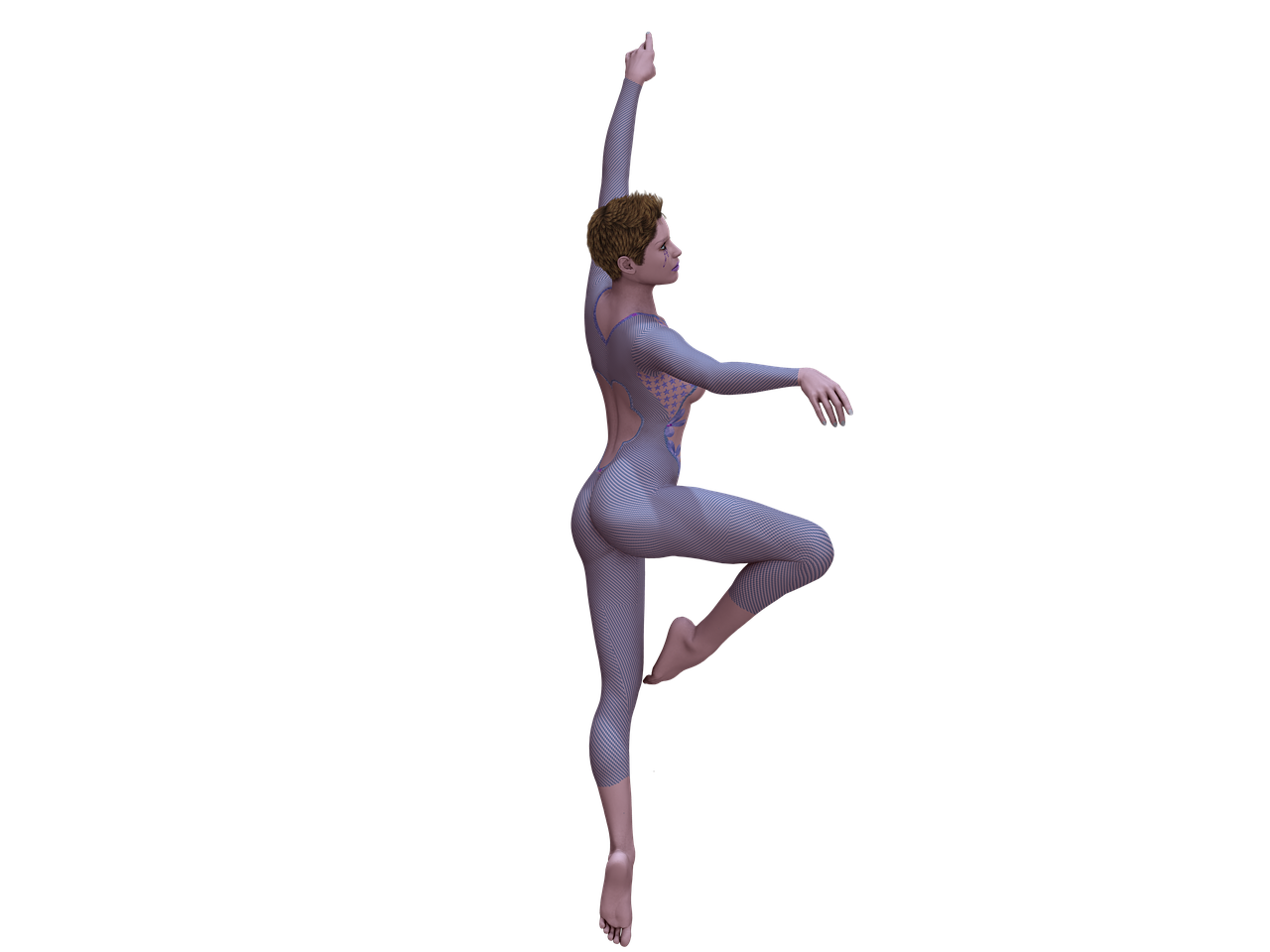 a woman that is standing in the air, a raytraced image, inspired by Elizabeth Polunin, zbrush central contest winner, arabesque, skintight suits, full body 8k, dancing a jig, second life avatar